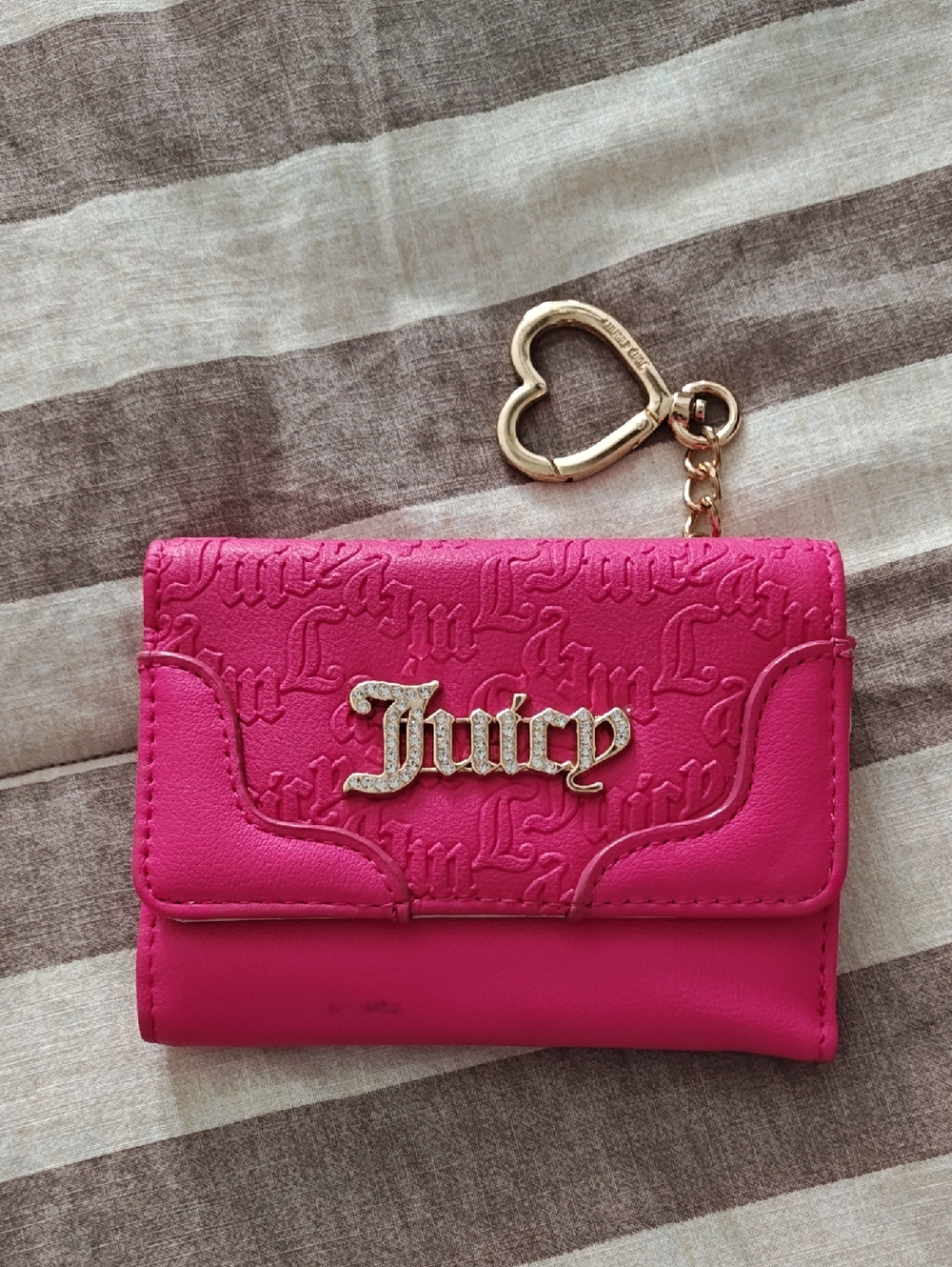 Juicy Couture Bright Pink Mini Wallet with Gold Heart Keychain